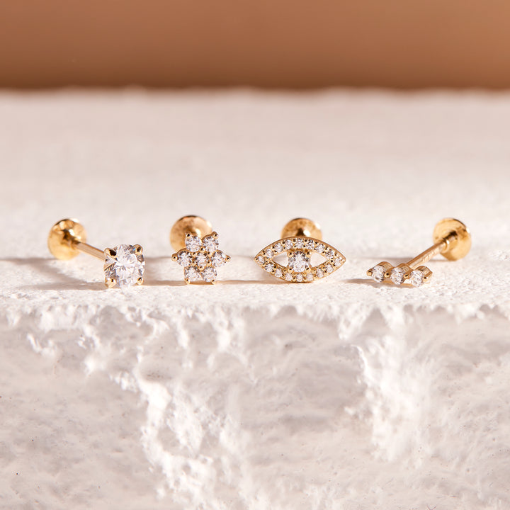 Ryleigh 14K Gold Diamond Evil Eye Single Flat Back Earring