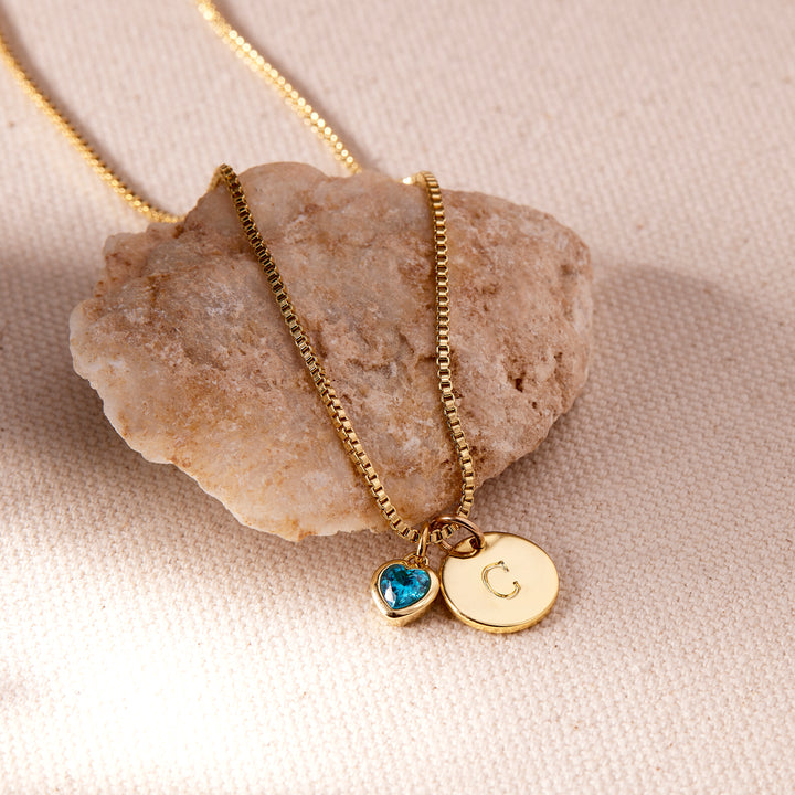 Mackenzie Heart Birthstone Initial Necklace