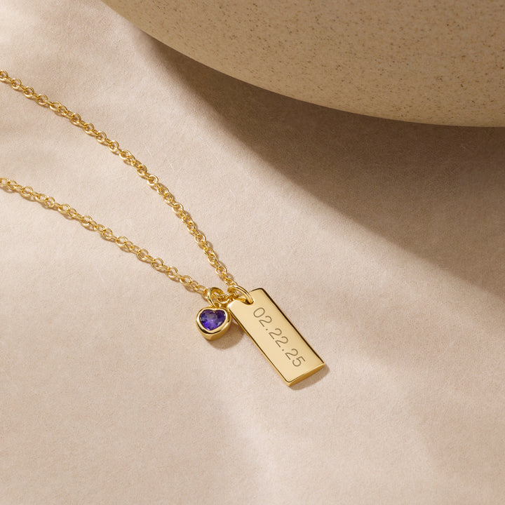 Mini Date Bar Birthstone Necklace