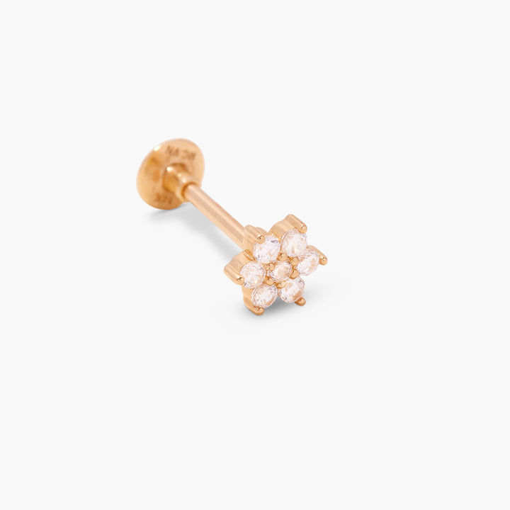 Ryleigh 14K Gold Diamond Flower Single Flat Back Earring
