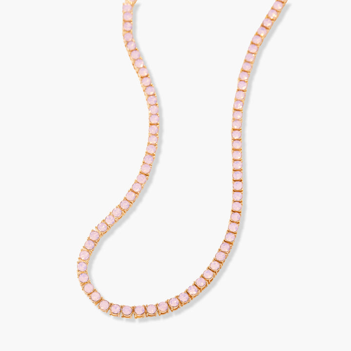 Necklace with pink stones on a white background